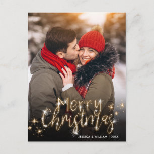 Frohe Weihnachten Gold Sparkle Script FOTO Gruß Postkarte