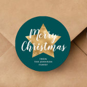 Frohe Weihnachten Gold Star Green Runder Aufkleber