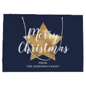Frohe Weihnachten Gold Star Navy Blue Große Geschenktüte (Rückseite)