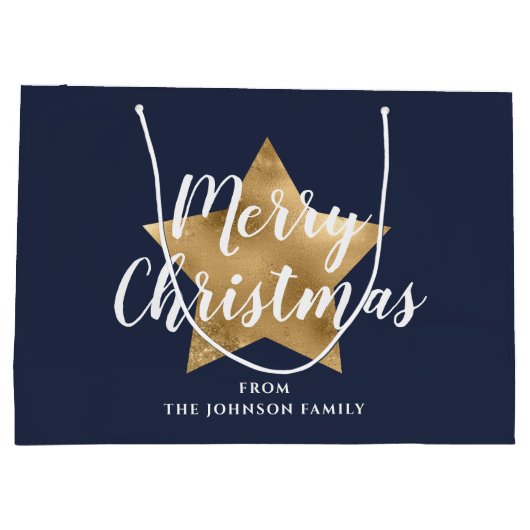 Frohe Weihnachten Gold Star Navy Blue Große Geschenktüte (Rückseite)