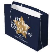 Frohe Weihnachten Gold Star Navy Blue Große Geschenktüte (Rückseite Schrägansicht)