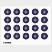 Frohe Weihnachten Gold Star Navy Blue Runder Aufkleber (Blatt)