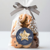 Frohe Weihnachten Gold Star Navy Blue Runder Aufkleber
