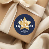 Frohe Weihnachten Gold Star Navy Blue Runder Aufkleber
