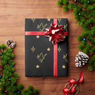 Frohe Weihnachten Gold Star Patterns im Schwarzen Geschenkpapier
