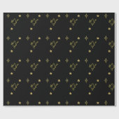 Frohe Weihnachten Gold Star Patterns im Schwarzen  Geschenkpapier (Flach)
