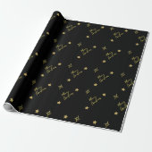 Frohe Weihnachten Gold Star Patterns im Schwarzen Geschenkpapier (Ungerollt)