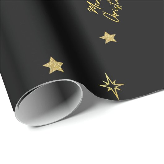 Frohe Weihnachten Gold Star Patterns im Schwarzen  Geschenkpapier (Rolleneckpunkt)