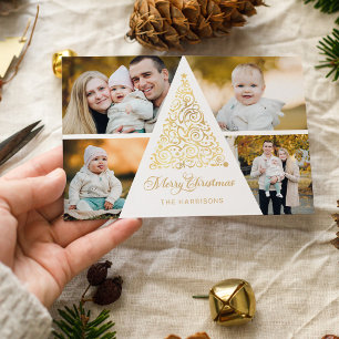 Frohe Weihnachten Gold Swirl Tree 4 Foto Collage
