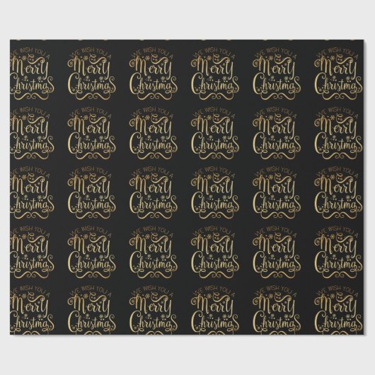 Frohe Weihnachten Gold Typografie Black Chic Geschenkpapier (Flach)