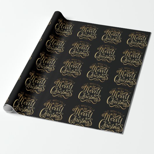 Frohe Weihnachten Gold Typografie Black Chic Geschenkpapier (Ungerollt)