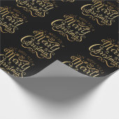 Frohe Weihnachten Gold Typografie Black Chic Geschenkpapier (Ecke)