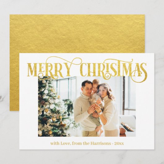 Frohe Weihnachten Gold Typografie Modernes Foto (Vorne/Hinten)