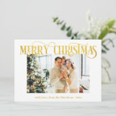 Frohe Weihnachten Gold Typografie Modernes Foto (Stehend Vorderseite)