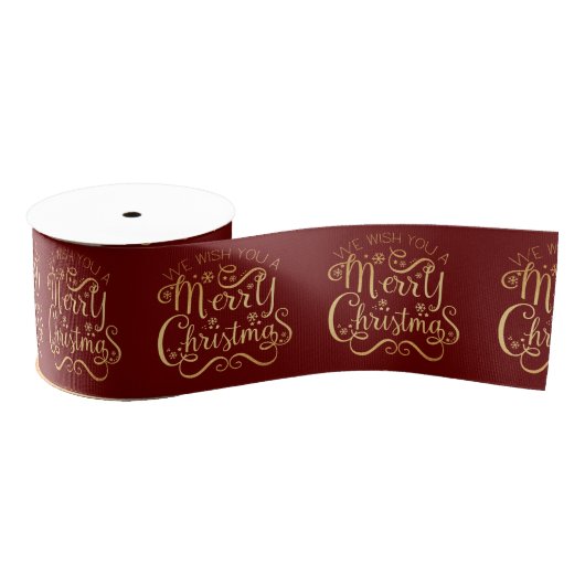 Frohe Weihnachten Gold Typografie Red Holiday Ripsband (Spule)