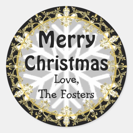 Frohe Weihnachten Gold und Black Personalize Urlau Runder Aufkleber (Vorderseite)
