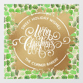 Frohe Weihnachten Gold und Grün Fensteraufkleber (Blatt)