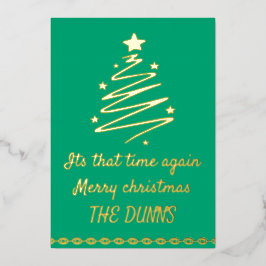 Frohe Weihnachten Gold und Grün personalisieren Folien Feiertagskarte