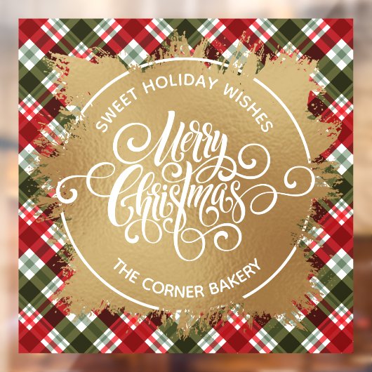 Frohe Weihnachten Gold und Kariert Fensteraufkleber (Blatt 2)