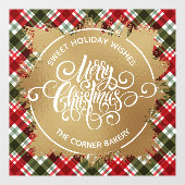 Frohe Weihnachten Gold und Kariert Fensteraufkleber (Blatt)