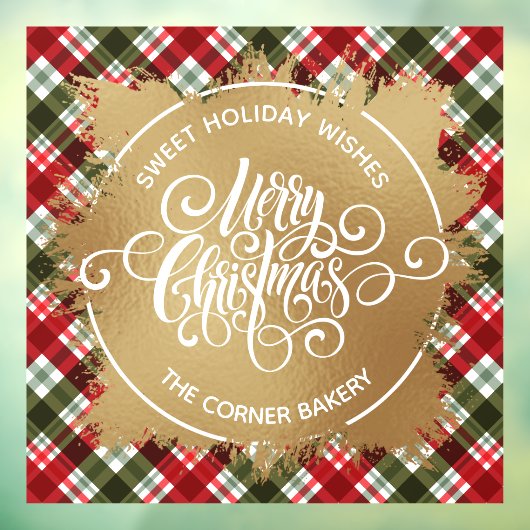 Frohe Weihnachten Gold und Kariert Fensteraufkleber (Blatt 3)