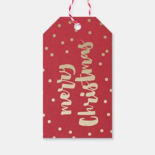 Frohe Weihnachten gold und rote Konfetti Geschenkanhänger