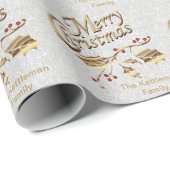 Frohe Weihnachten - Gold und Weiß Geschenkpapier (Rolleneckpunkt)