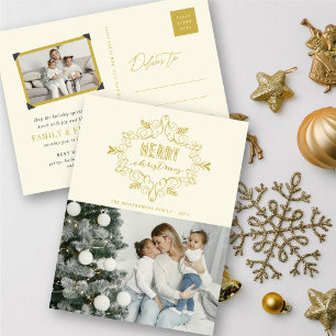 Frohe Weihnachten Gold Vintage Dekor Blattwerk Fot
