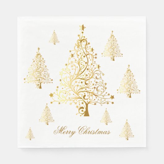 Frohe Weihnachten Gold Weihnachtsbaumen Serviette (Vorderseite)