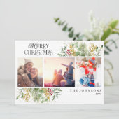 Frohe Weihnachten Gold Winter Botanisches Foto (Stehend Vorderseite)