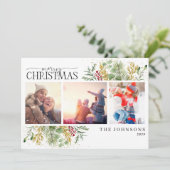 Frohe Weihnachten Gold Winter Botanisches Foto Hol (Stehend Vorderseite)