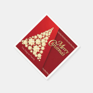 Frohe Weihnachten - Goldbaum auf Rot Serviette