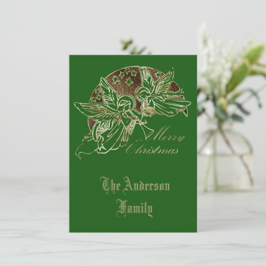 Frohe Weihnachten Golden Angels Trumpet Typografie (Stehend Vorderseite)
