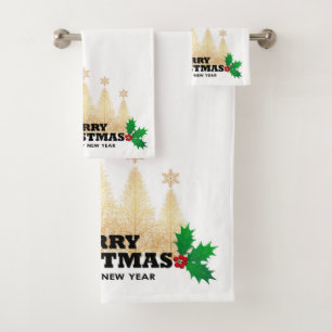 Frohe Weihnachten Golden Christmas Trees Badhandtuch Set