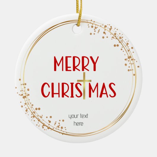 Frohe Weihnachten Golden Cross Weißes Rotes Orname Keramik Ornament (Vorne)