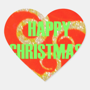 Frohe Weihnachten Golden Red Snowflex.jpg Herz-Aufkleber