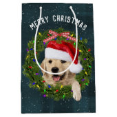 Frohe Weihnachten Golden Retriever auf kariert Mittlere Geschenktüte (Vorderseite)