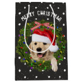 Frohe Weihnachten Golden Retriever auf Polka Punkt Mittlere Geschenktüte (Vorderseite)
