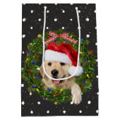 Frohe Weihnachten Golden Retriever auf Polka Punkt Mittlere Geschenktüte (Rückseite)