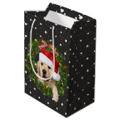 Frohe Weihnachten Golden Retriever auf Polka Punkt Mittlere Geschenktüte (Rückseite Schrägansicht)