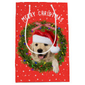 Frohe Weihnachten Golden Retriever auf Polka Punkt Mittlere Geschenktüte (Vorderseite)