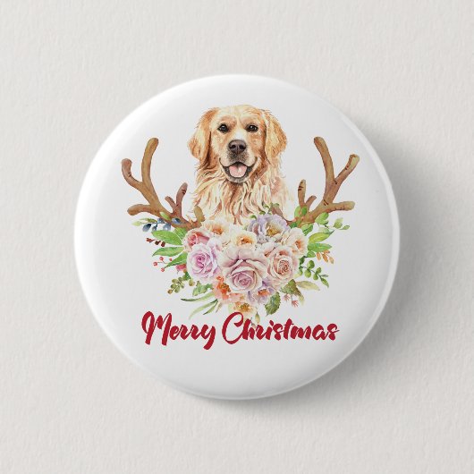 Frohe Weihnachten Golden Retriever Dog Pet Button (Vorderseite)