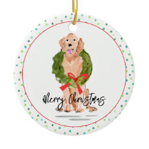 Frohe Weihnachten Golden Retriever Dog Wreath Holl