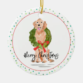 Frohe Weihnachten Golden Retriever Dog Wreath Holl Keramik Ornament