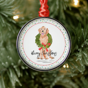 Frohe Weihnachten Golden Retriever Dog Wreath Holl Ornament Aus Metall