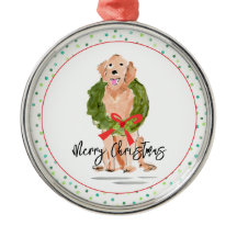 Frohe Weihnachten Golden Retriever Dog Wreath Holl