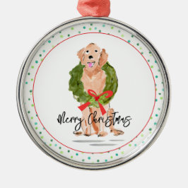 Frohe Weihnachten Golden Retriever Dog Wreath Holl Ornament Aus Metall
