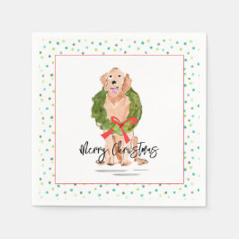Frohe Weihnachten Golden Retriever Dog Wreath Holl Serviette