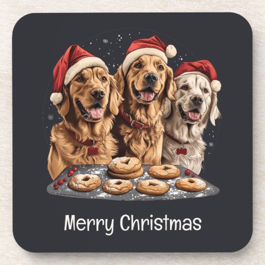 Frohe Weihnachten Golden Retriever Hunde Backen Getränkeuntersetzer (Vorderseite)