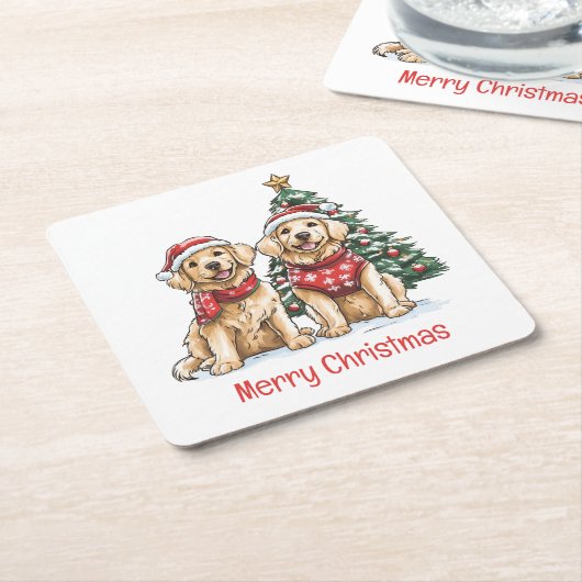 Frohe Weihnachten Golden Retriever Hunde Rechteckiger Pappuntersetzer (angewinkelt)